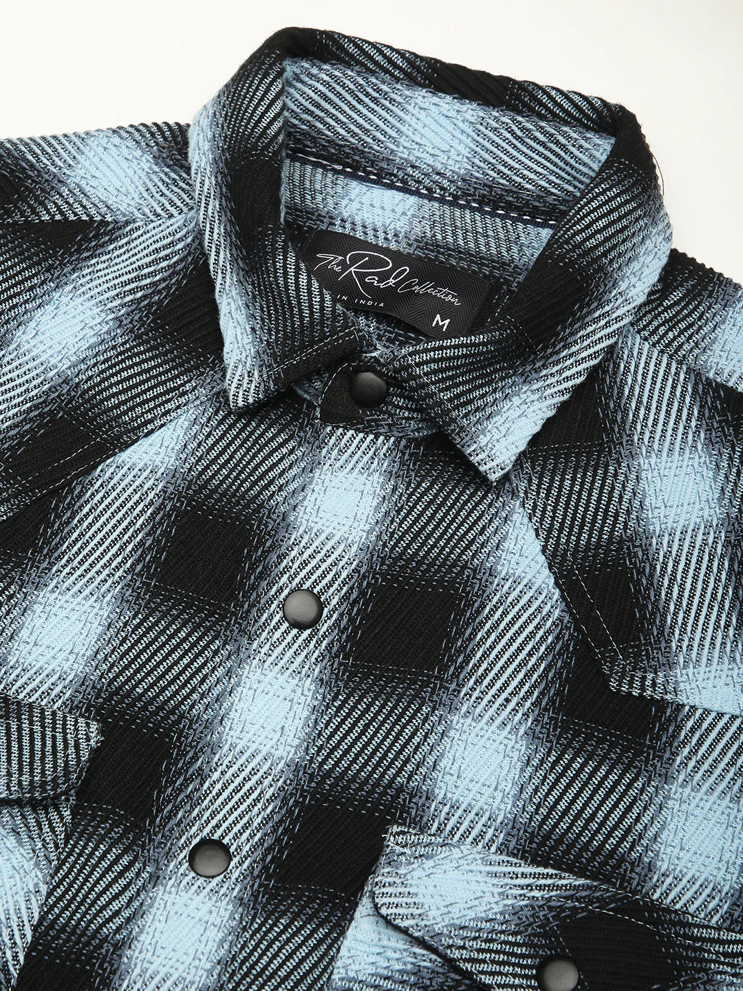 Black & Ice Blue Heavy Twill Checks Double Pocket Shirt - Image 3