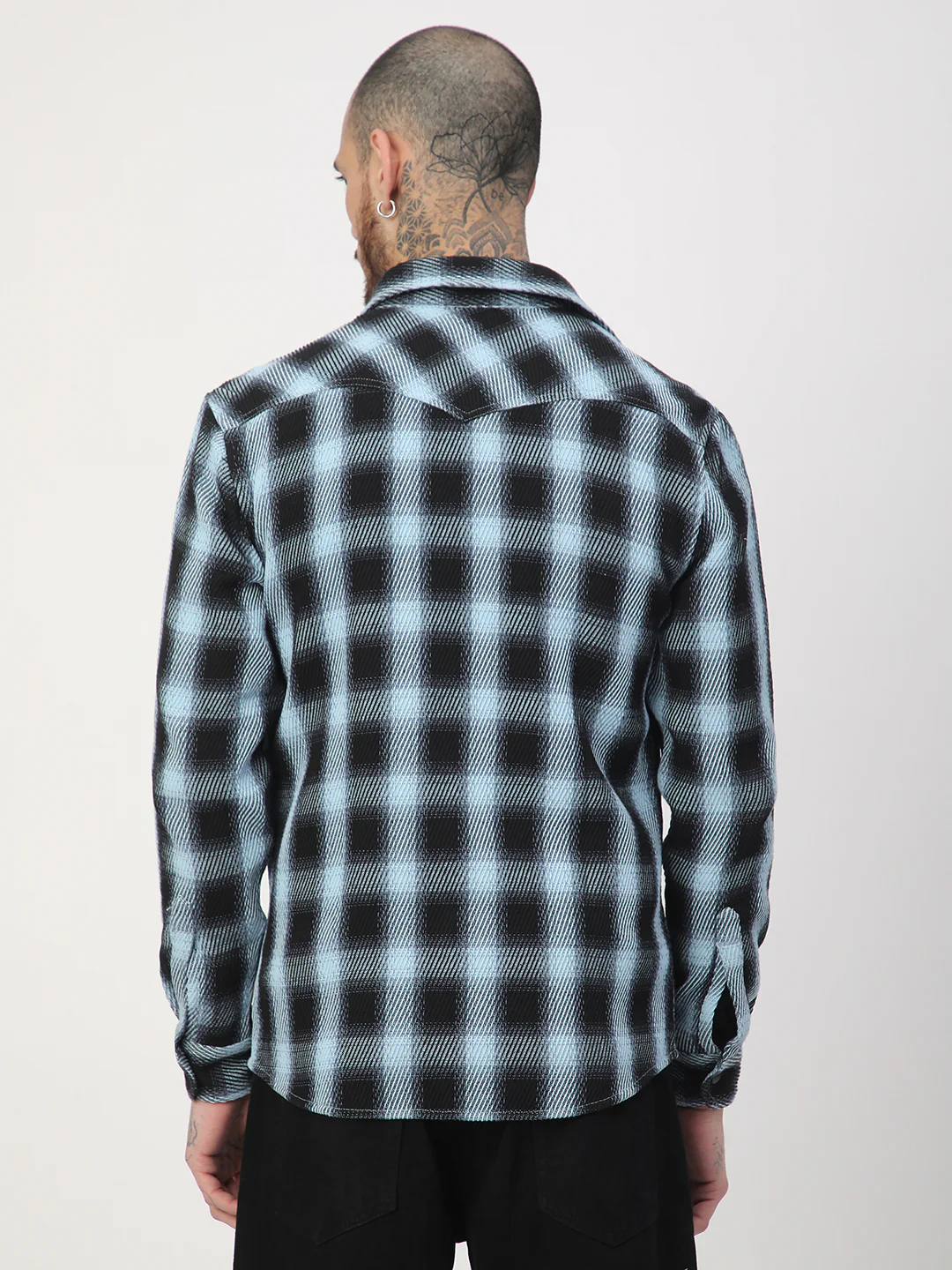 Black & Ice Blue Heavy Twill Checks Double Pocket Shirt - Image 7