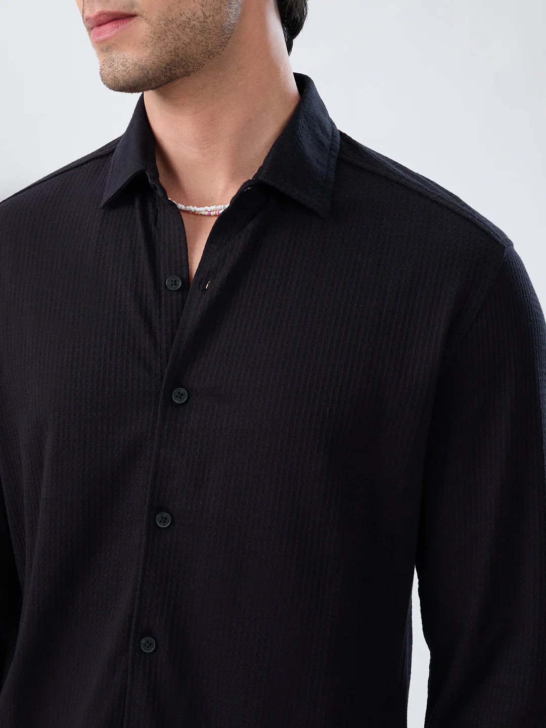 Black Jacquard Knit Everyday Shirt - Image 3