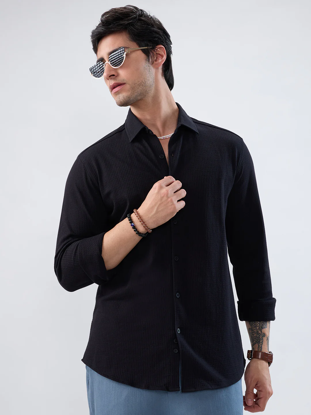 Black Jacquard Knit Everyday Shirt - Image 4