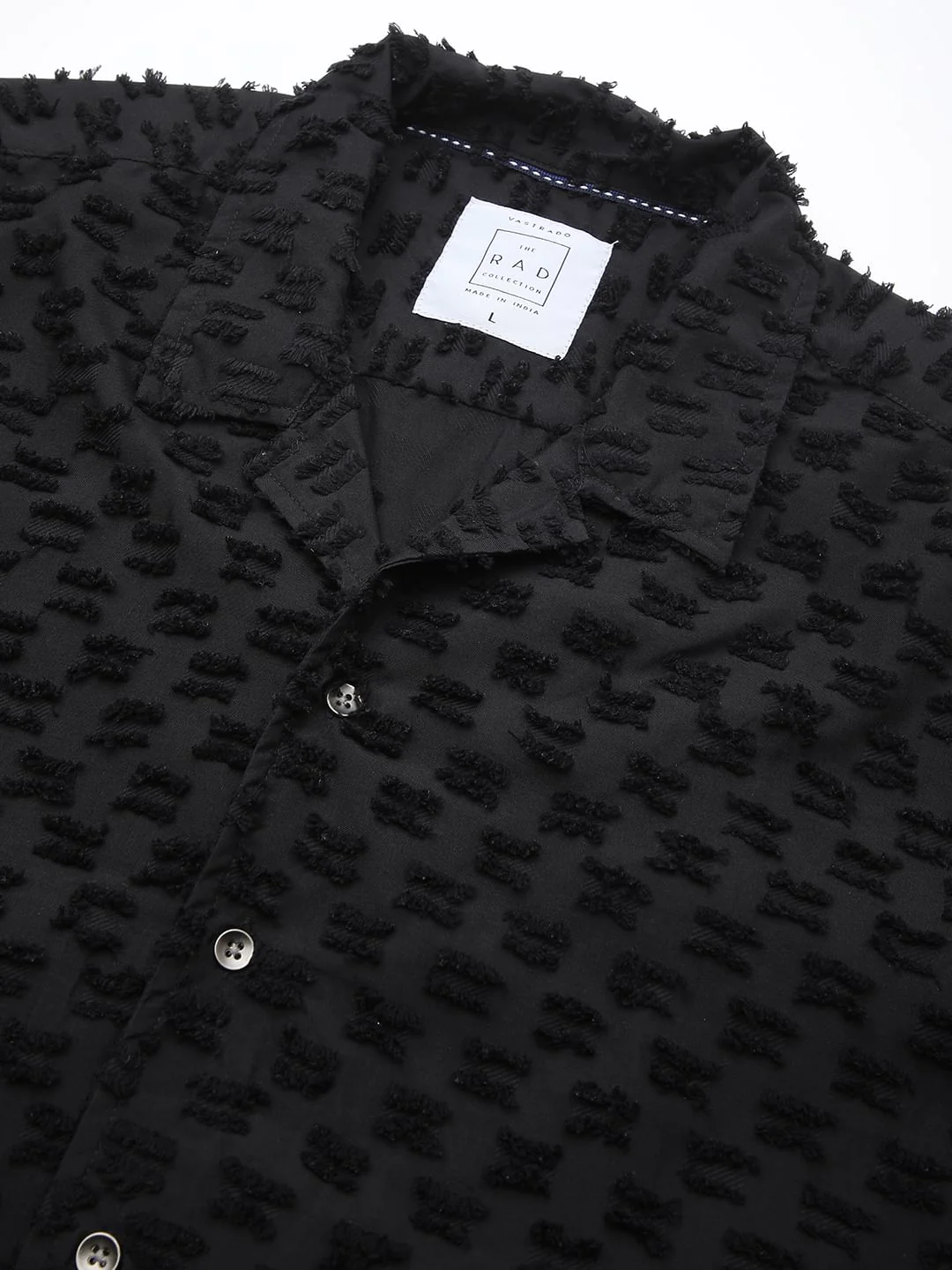 Black Jacquard Tufts Notch Collar Oversized Shirt - Image 3
