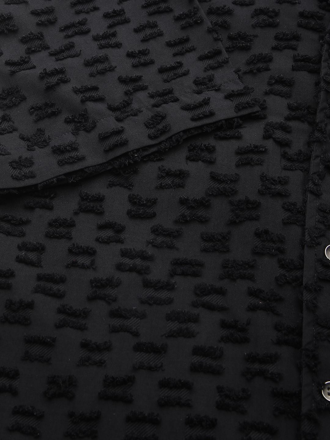 Black Jacquard Tufts Notch Collar Oversized Shirt - Image 8