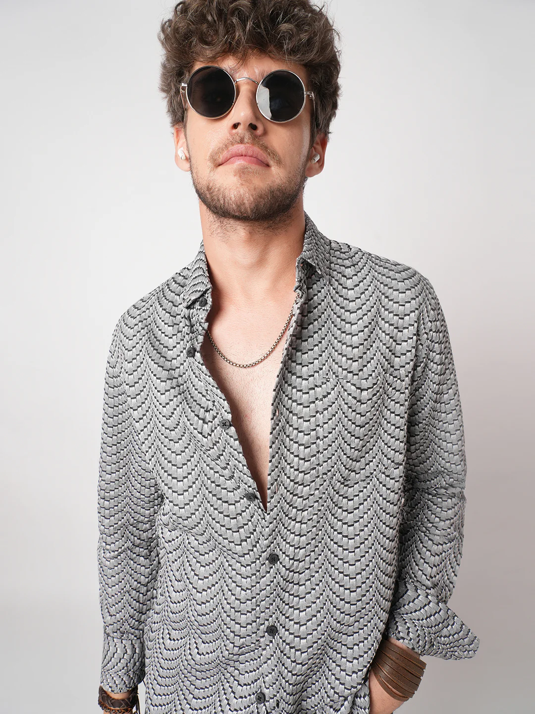 Black Jacquard Weaved Shirt - Image 2