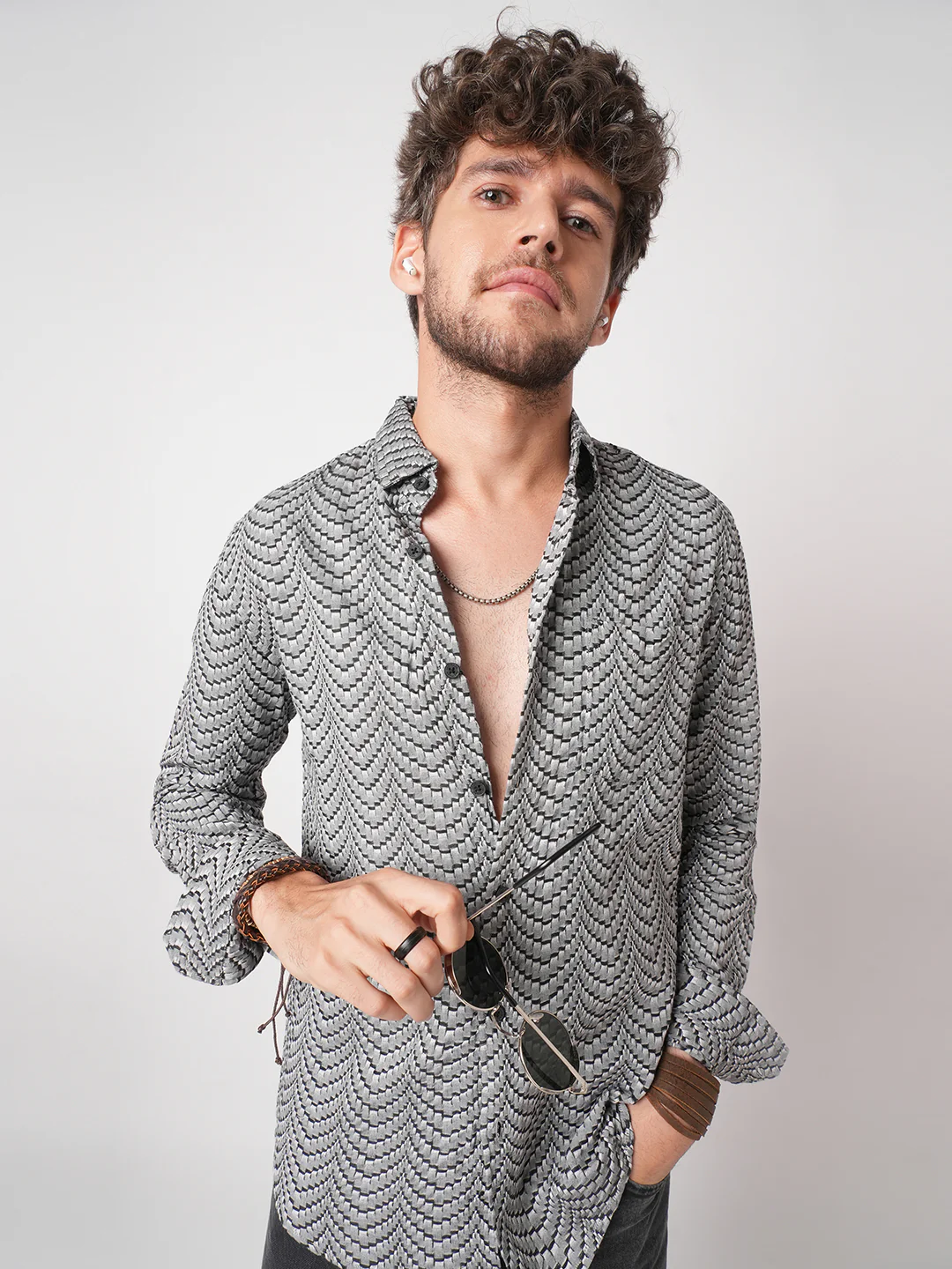 Black Jacquard Weaved Shirt - Image 3