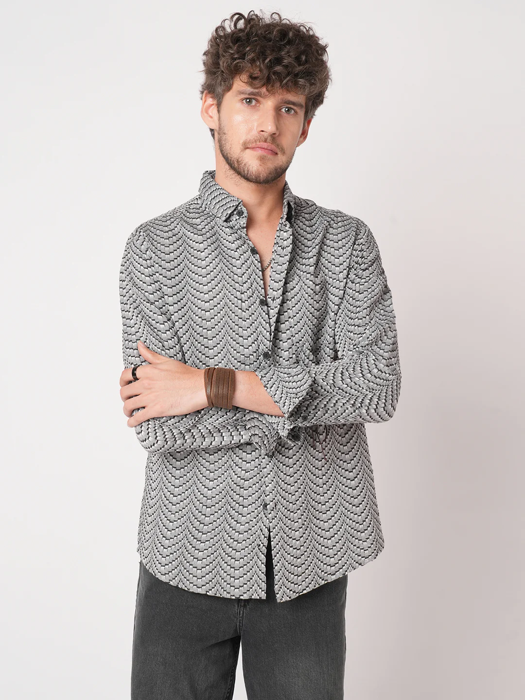 Black Jacquard Weaved Shirt - Image 4