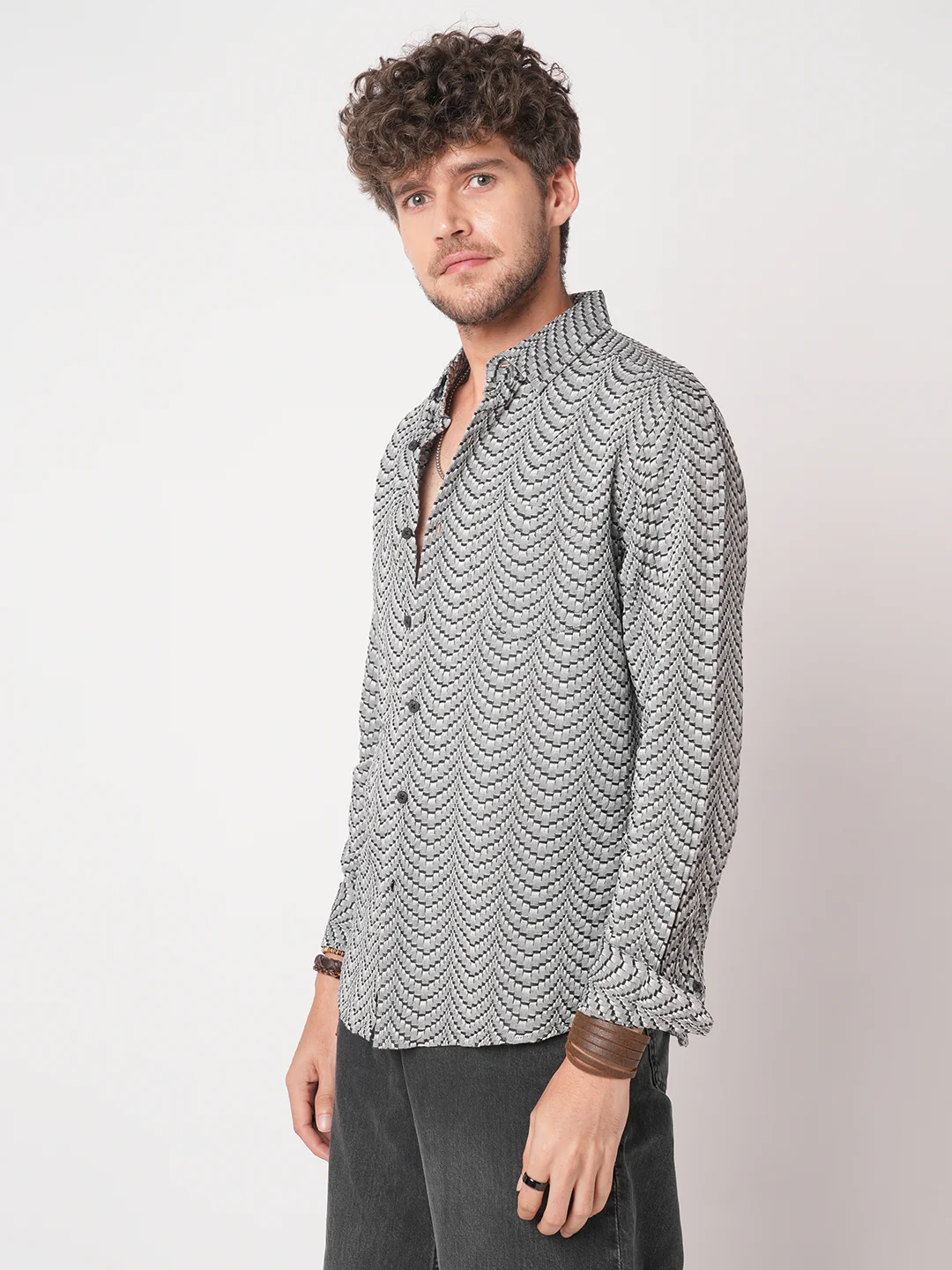 Black Jacquard Weaved Shirt - Image 5