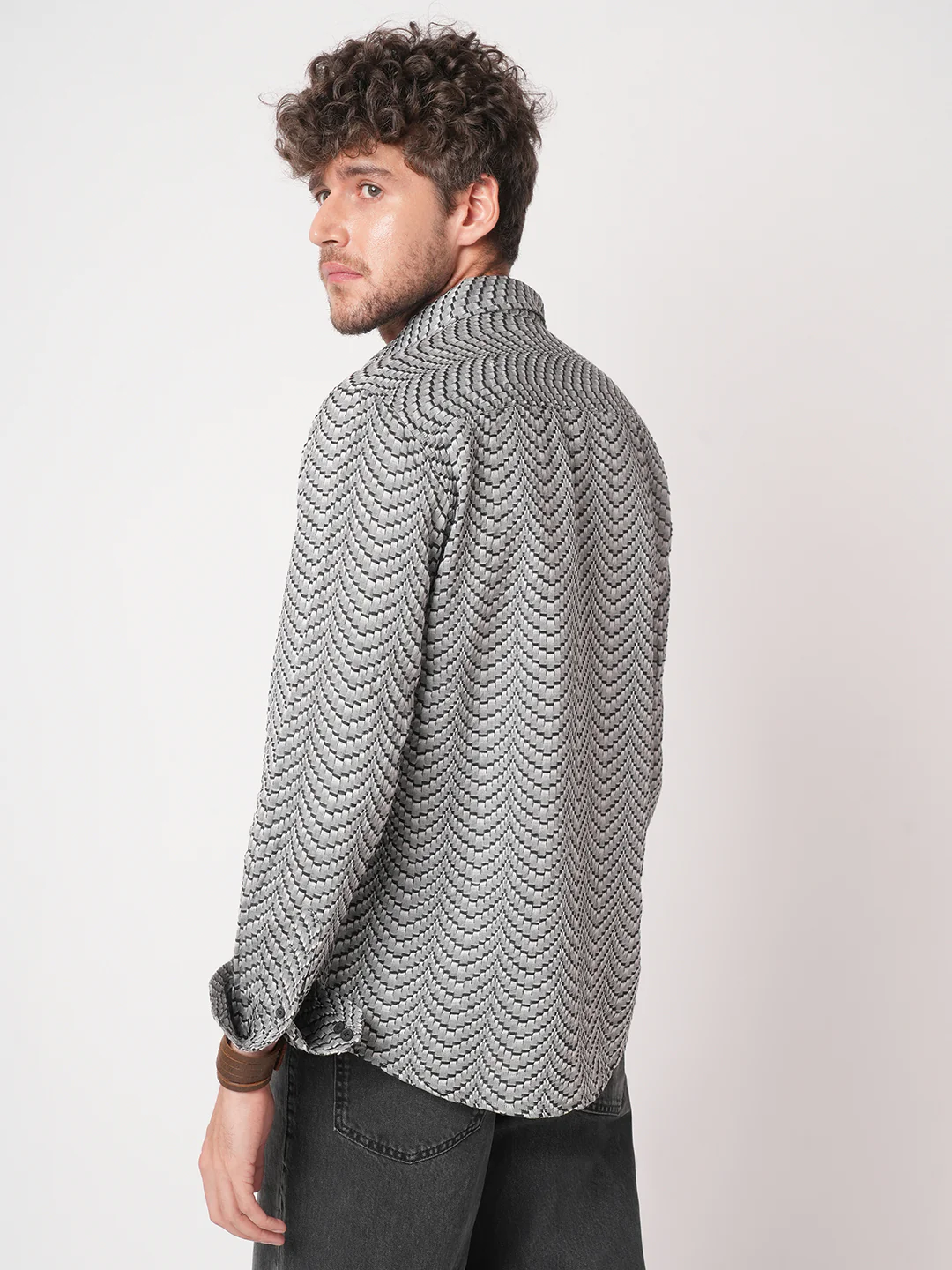 Black Jacquard Weaved Shirt - Image 6