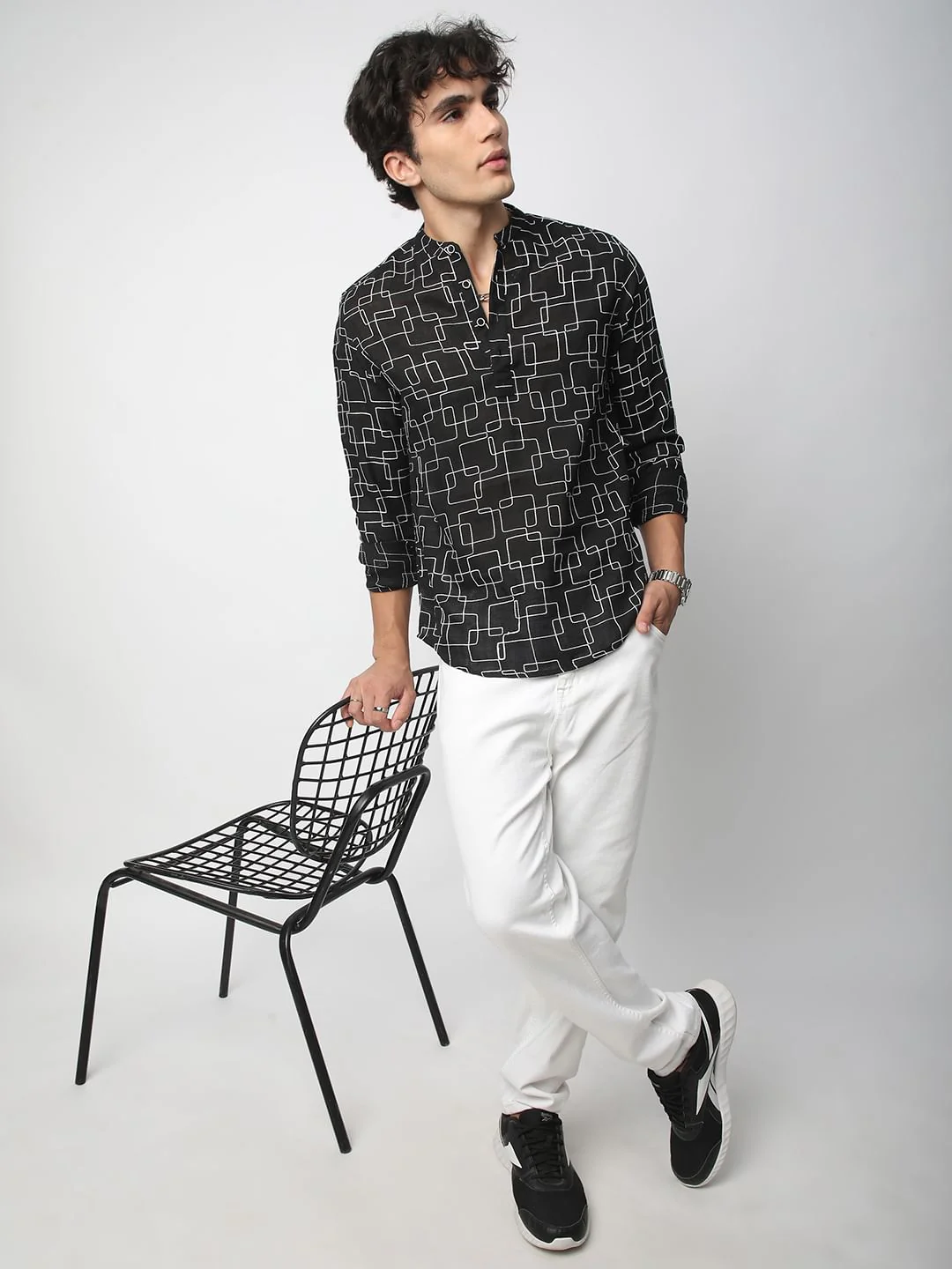 Black Maze Contrast Embroidered Kurta - Image 7