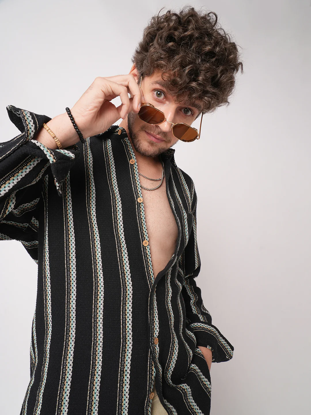 Black Midnight Tapestry Striped Shirt - Image 2