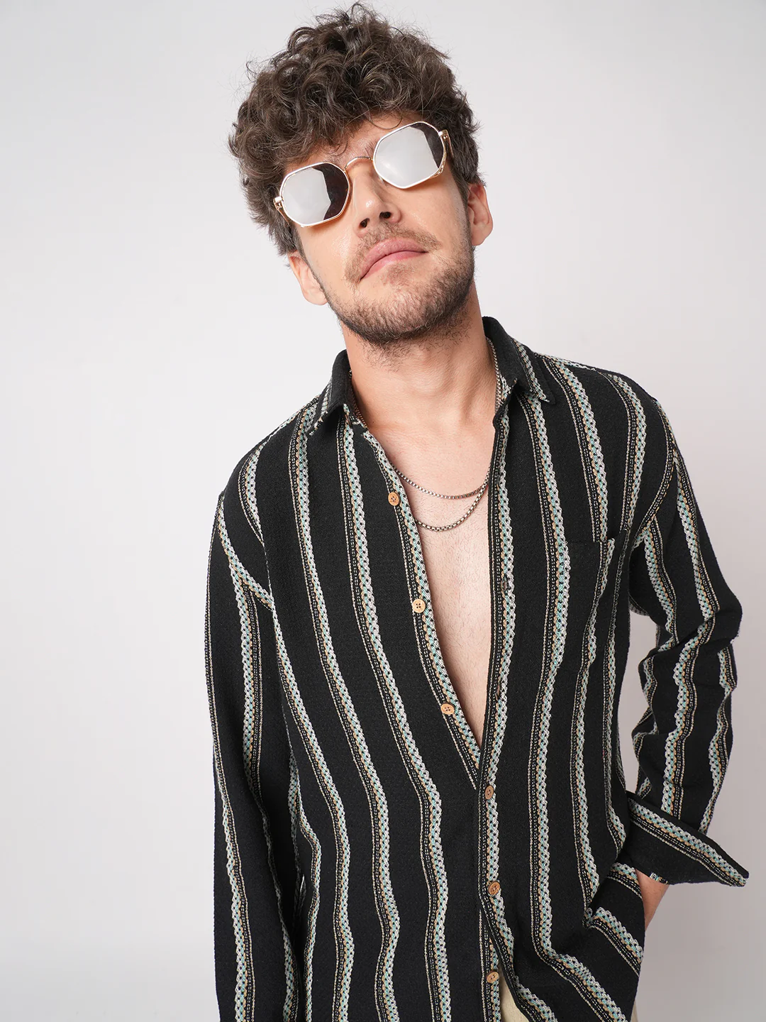 Black Midnight Tapestry Striped Shirt - Image 4