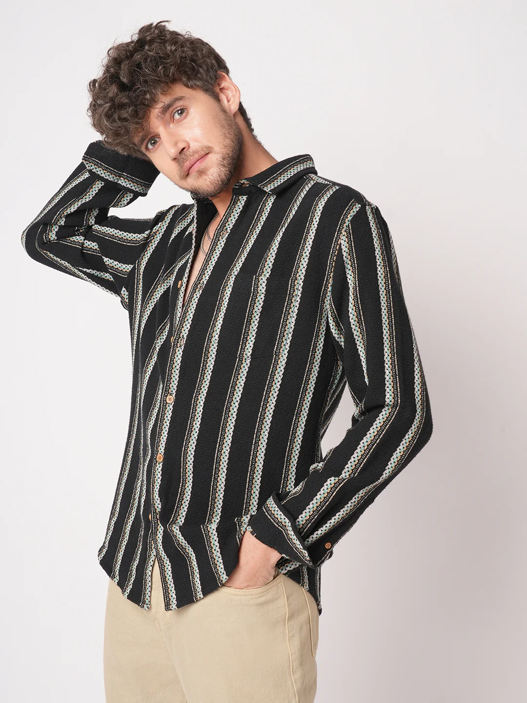 Black Midnight Tapestry Striped Shirt - Image 6