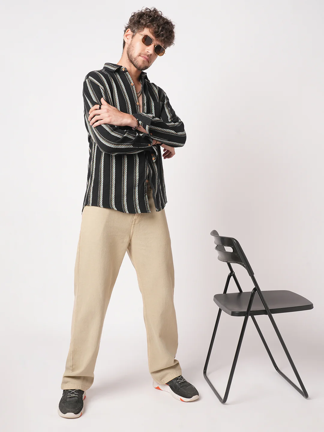 Black Midnight Tapestry Striped Shirt - Image 8