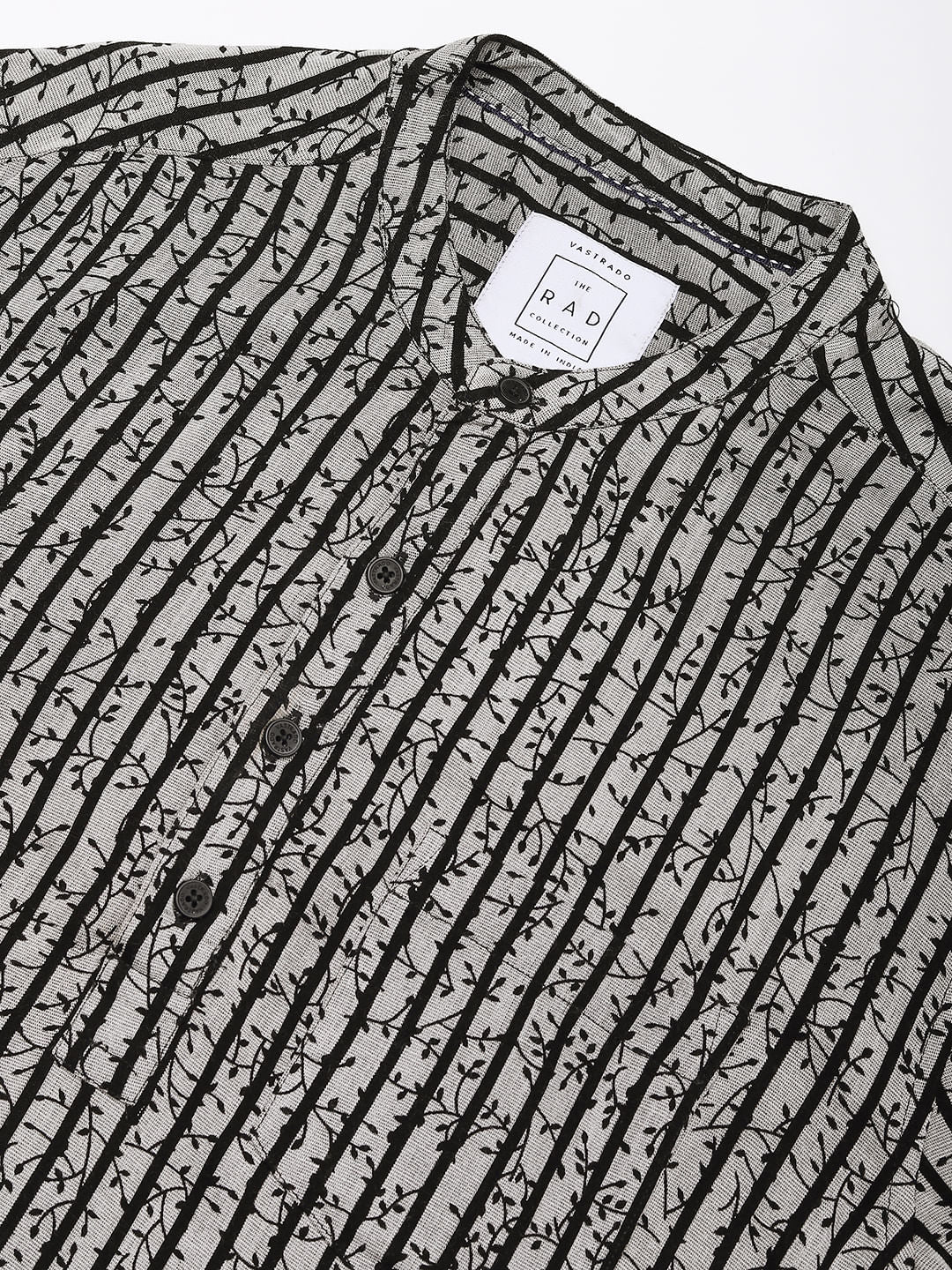 Black Mini Leaf Carved Striped Kurta - Image 3