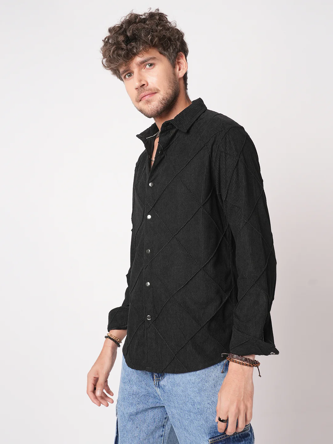 Black Nightline Diamond Stitch Corduroy Shirt - Image 6