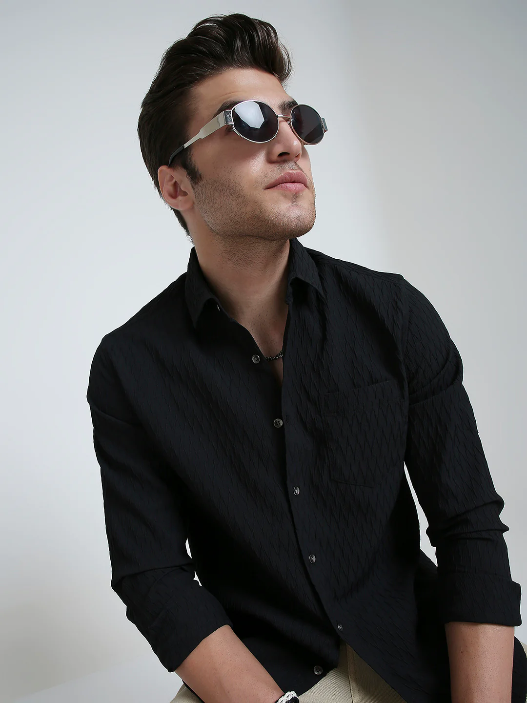 Black Noir Grid Luxe Evening Shirt - Image 2