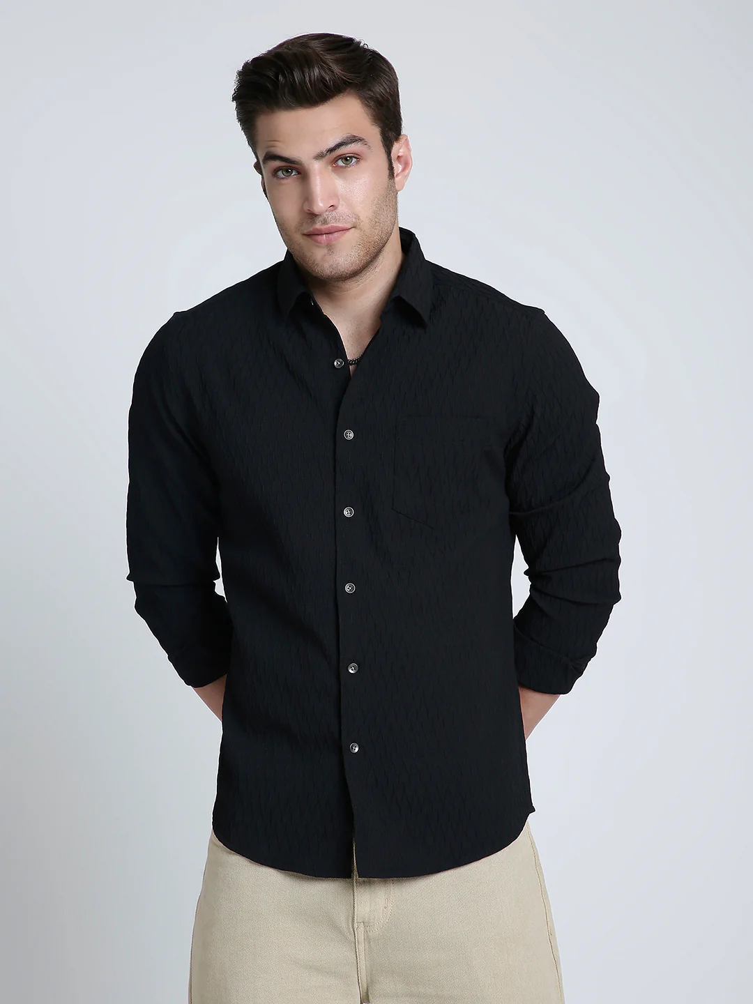 Black Noir Grid Luxe Evening Shirt - Image 4