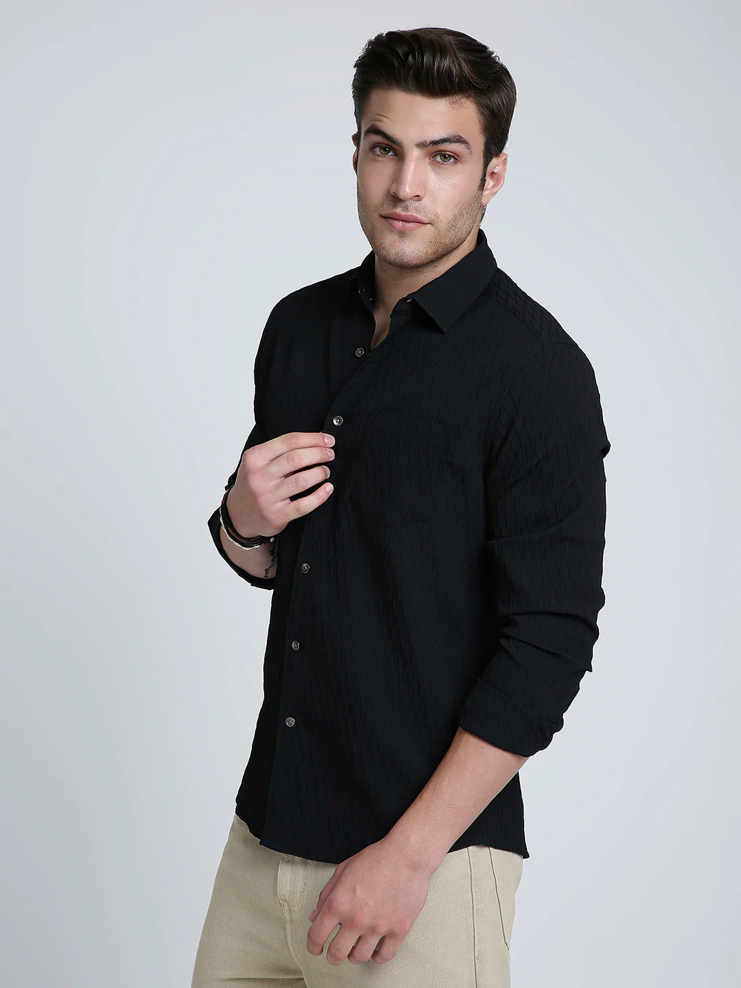 Black Noir Grid Luxe Evening Shirt - Image 5