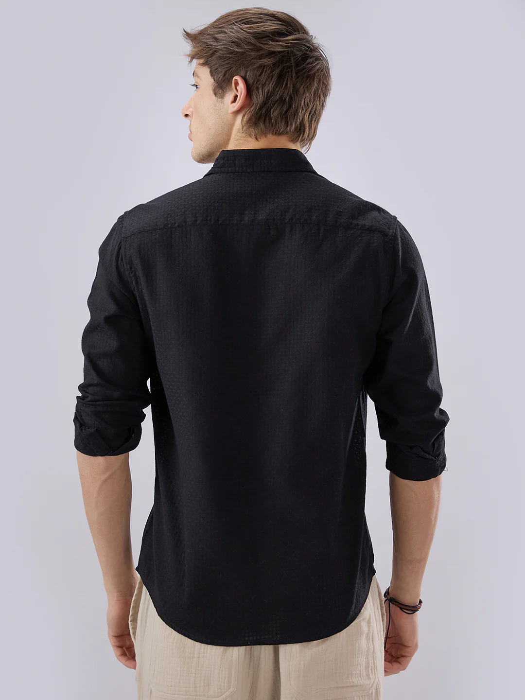 Black Open Weave Refined Textured Shirt - Image 7