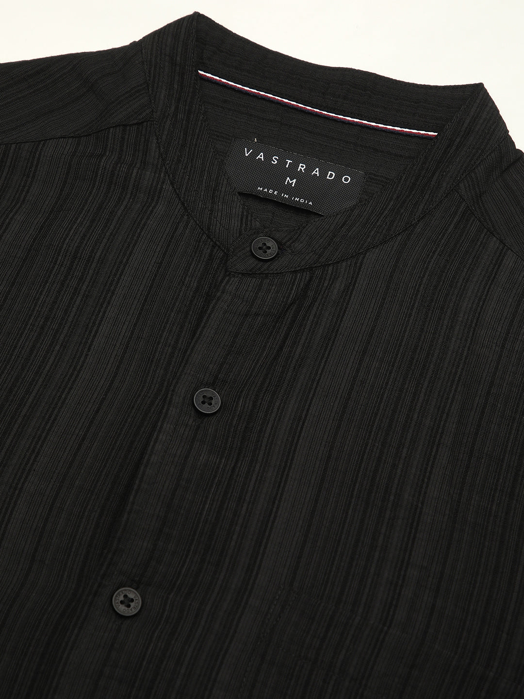 Black Pencil Stripes Mandarin Shirt - Image 3