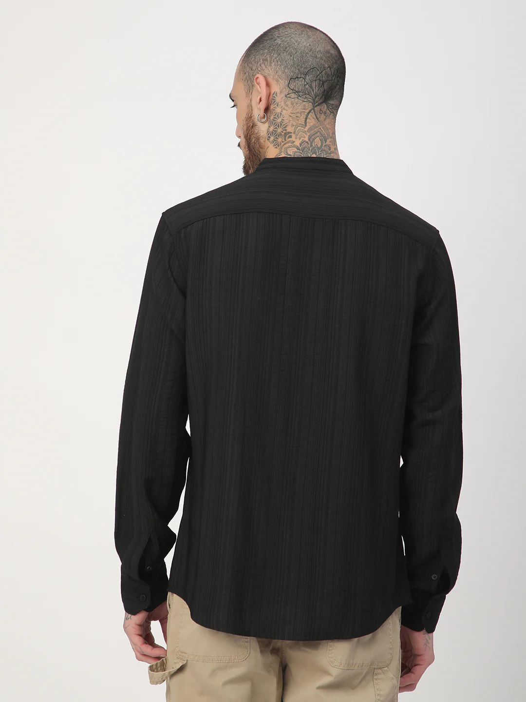 Black Pencil Stripes Mandarin Shirt - Image 6
