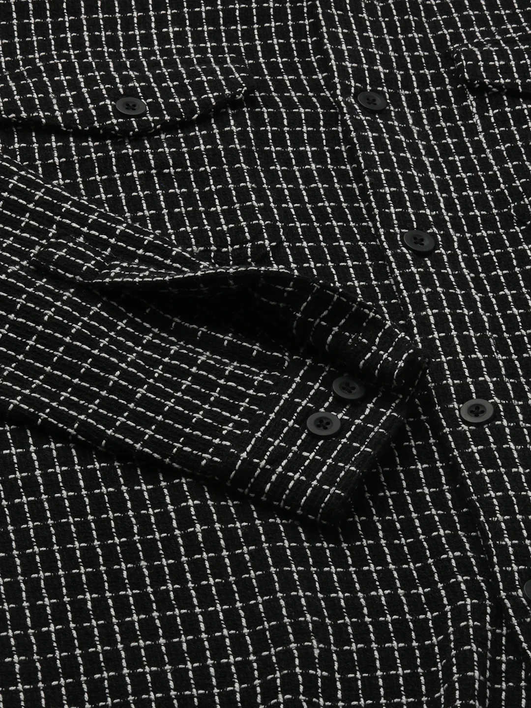 Black Sculpted Checks Double Pocket Overshirt - Image 8