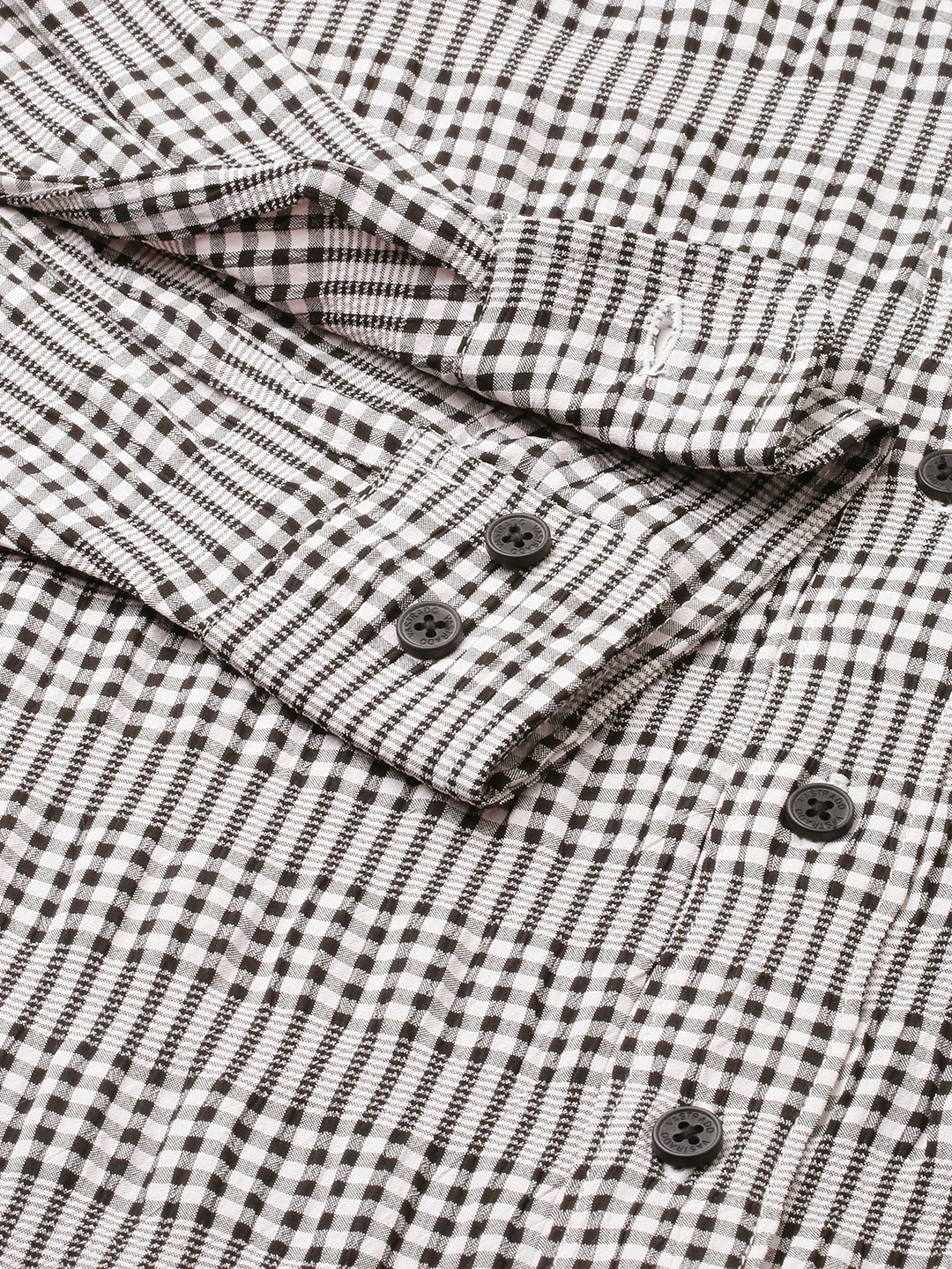 Black Seersucker Checks Boxy Fit Crop Shirt - Image 9