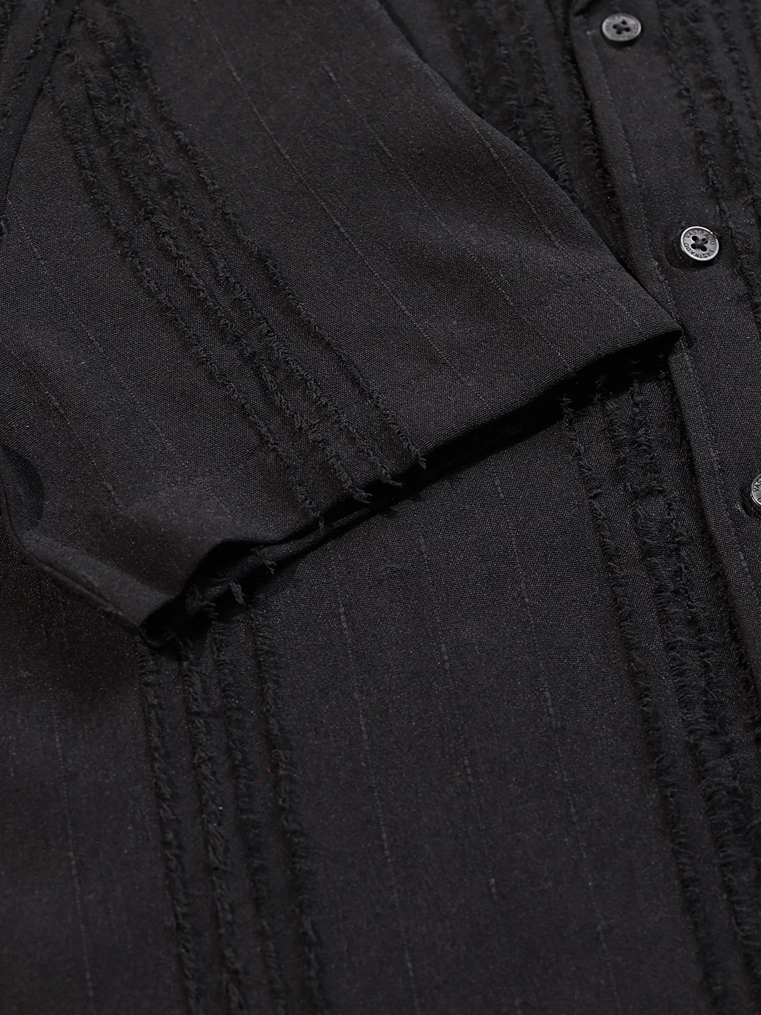 Black Self-Design Frayed Oversized Shirt - Image 3