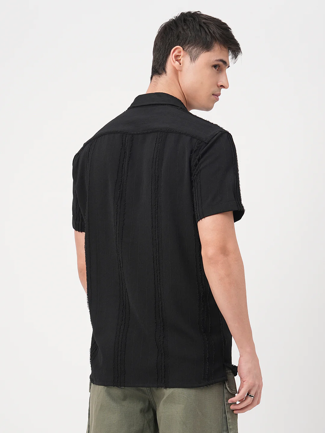 Black Self-Design Frayed Oversized Shirt - Image 7