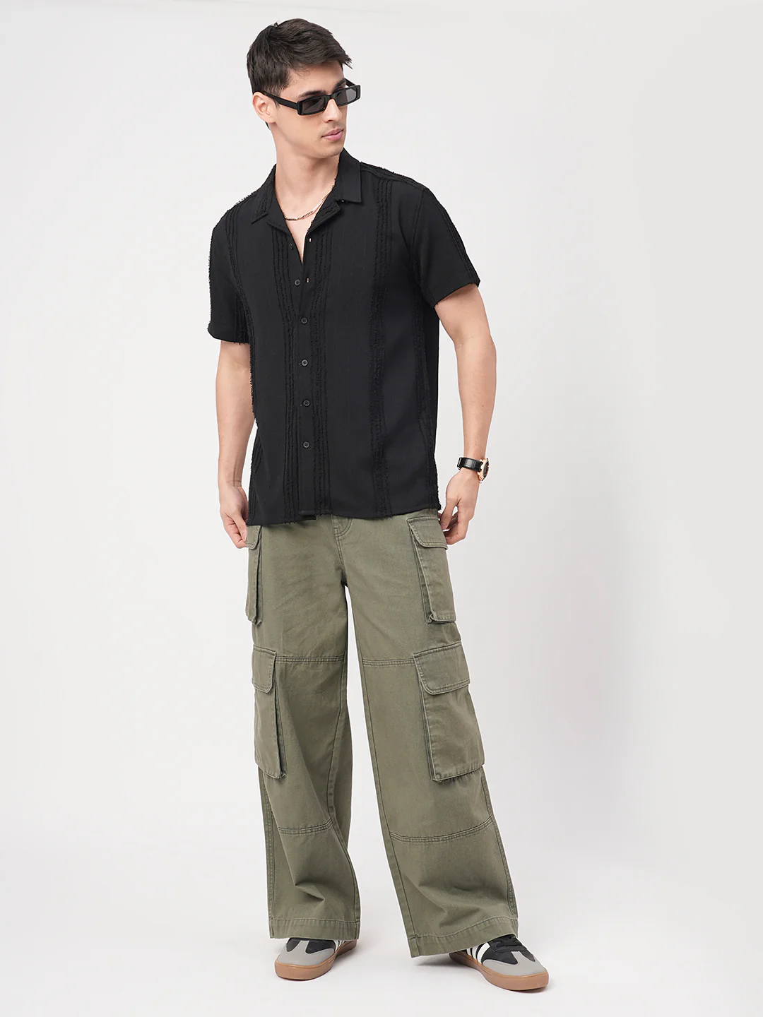 Black Self-Design Frayed Oversized Shirt - Image 8