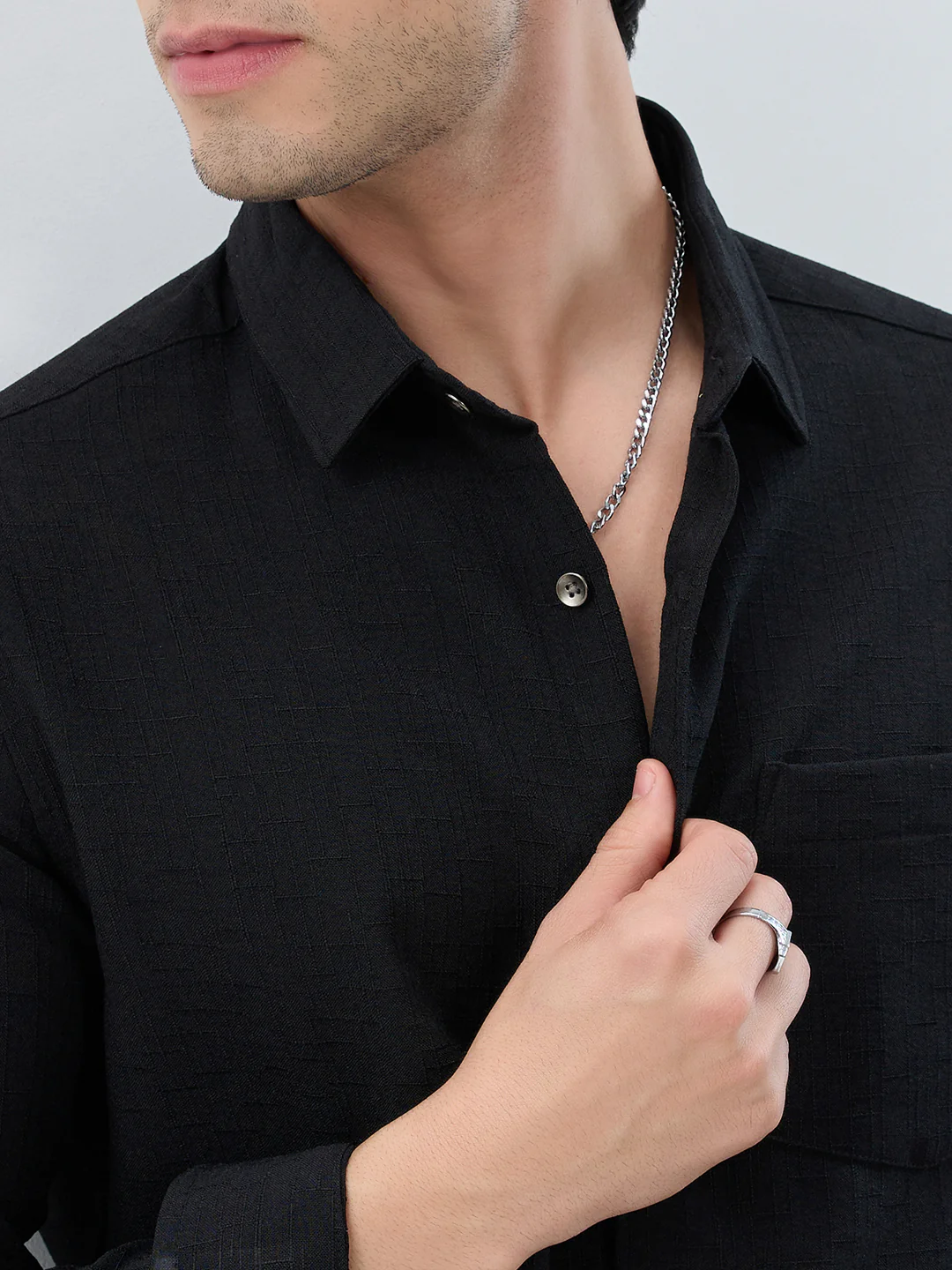 Black Slub Textured Shirt - Image 3
