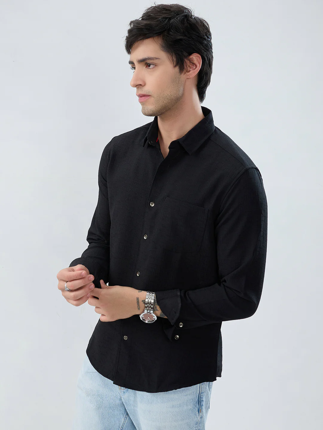 Black Slub Textured Shirt - Image 5