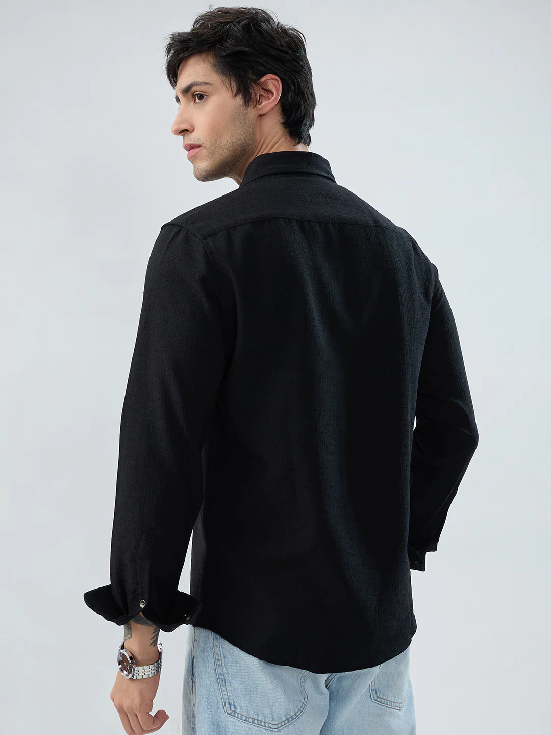Black Slub Textured Shirt - Image 6