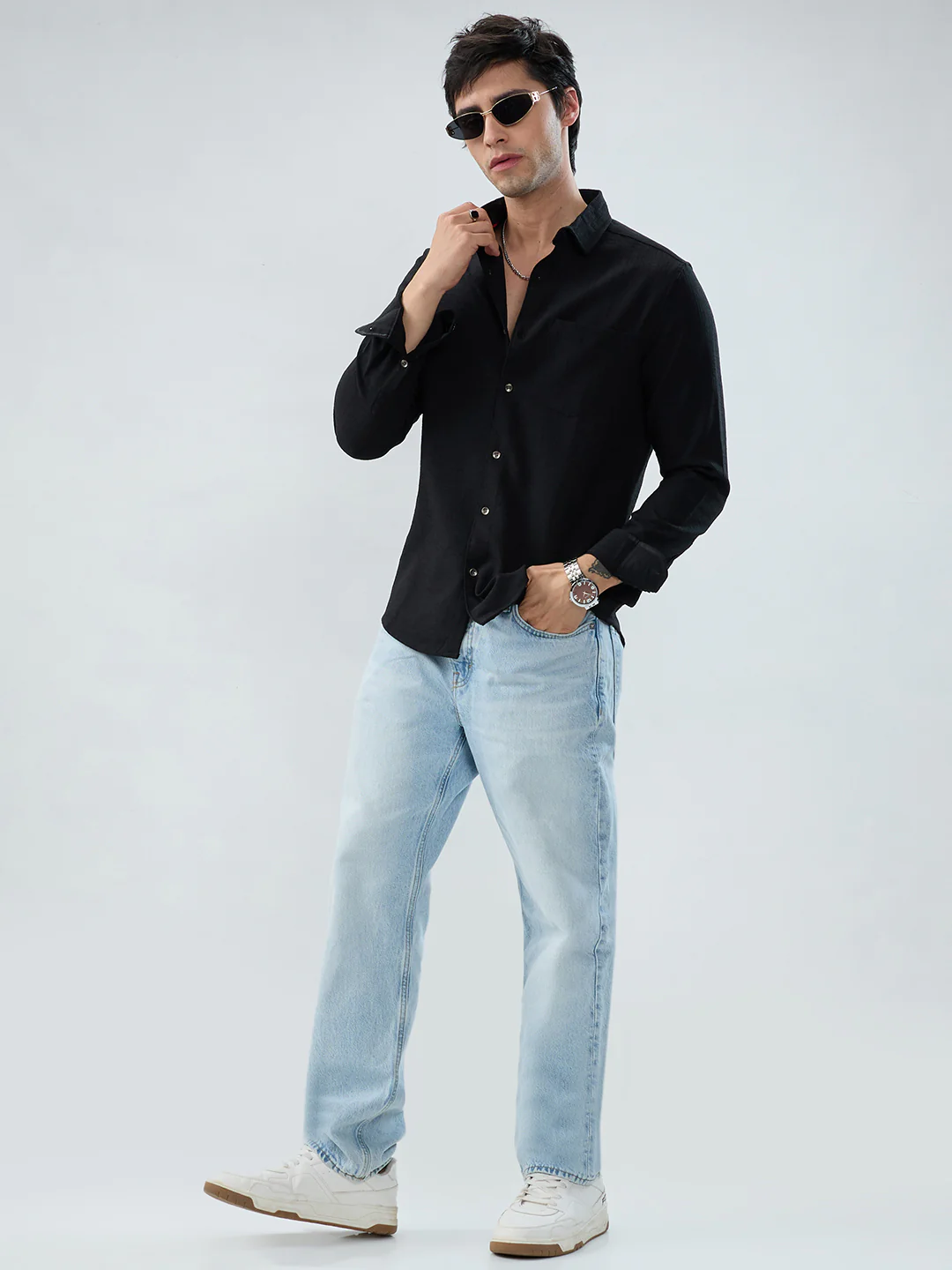 Black Slub Textured Shirt - Image 7