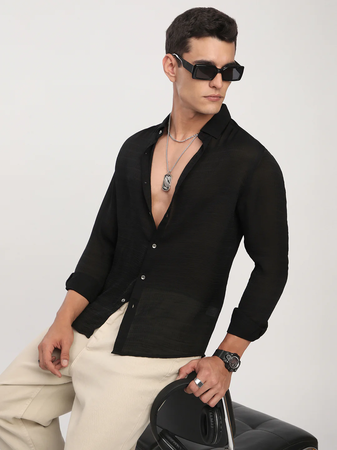 Black Stratum Crinkled Shirt - Image 4