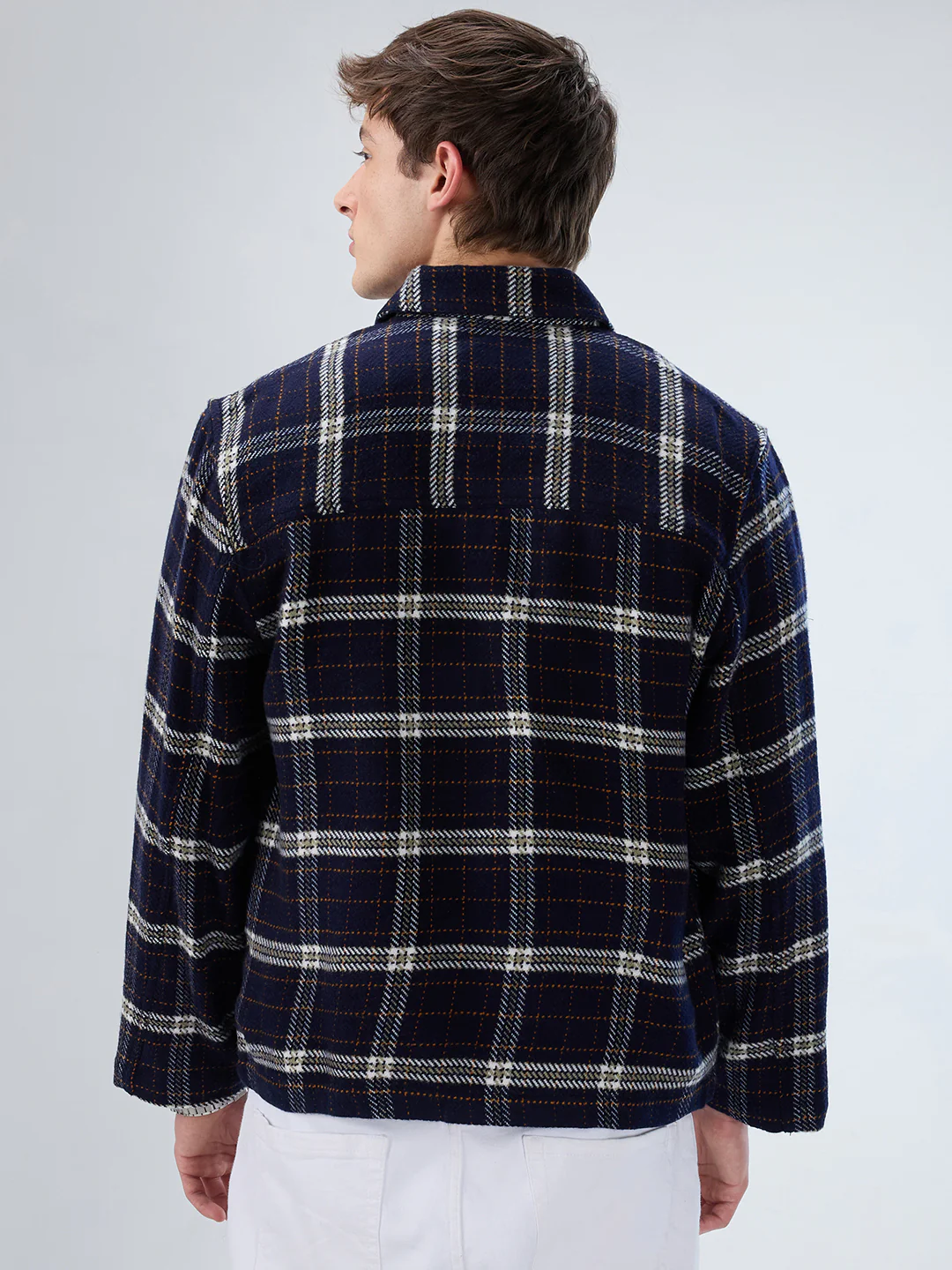 Navy Tartan Checks Double Pocket Flannel Shacket - Image 6