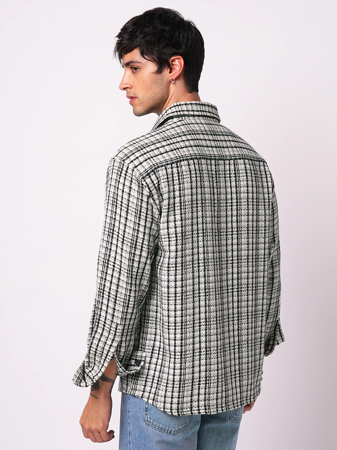 Black Tartan Checks Double Pocket Overshirt - Image 7