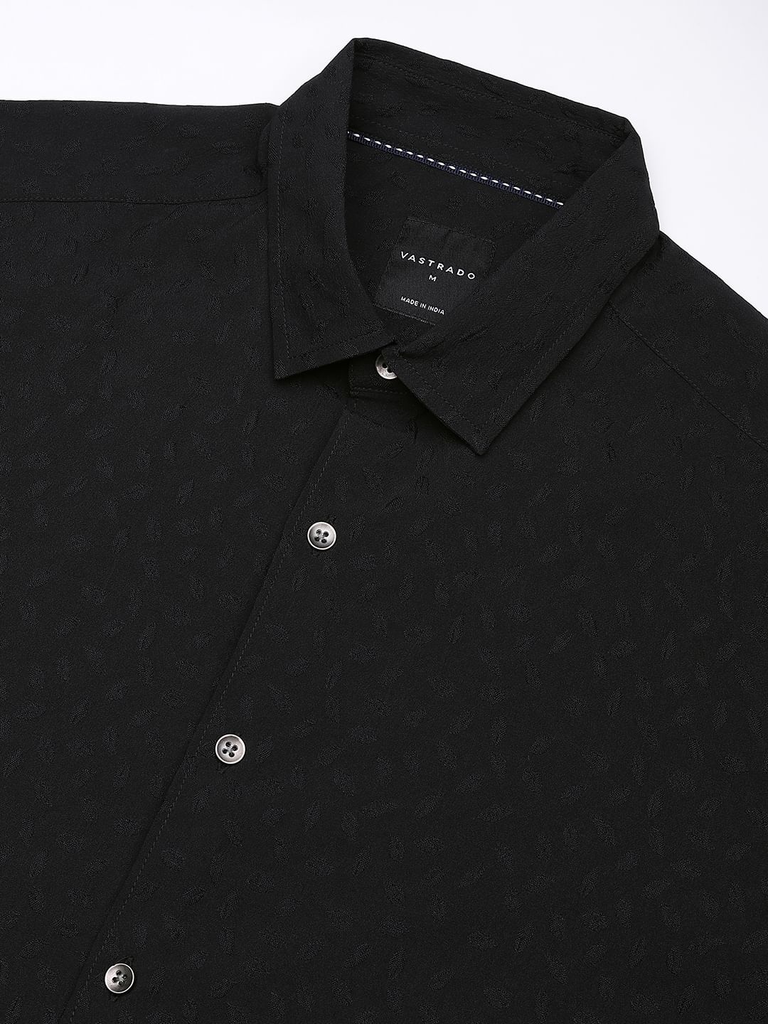 Black Tiny Leaf Textured Shirt - Image 3
