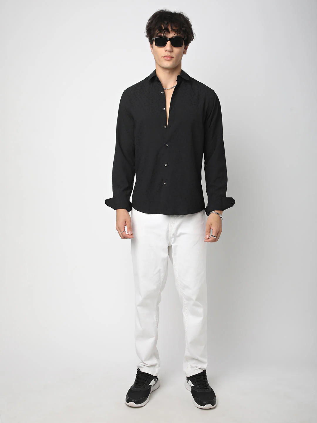 Black Tiny Leaf Textured Shirt - Image 7