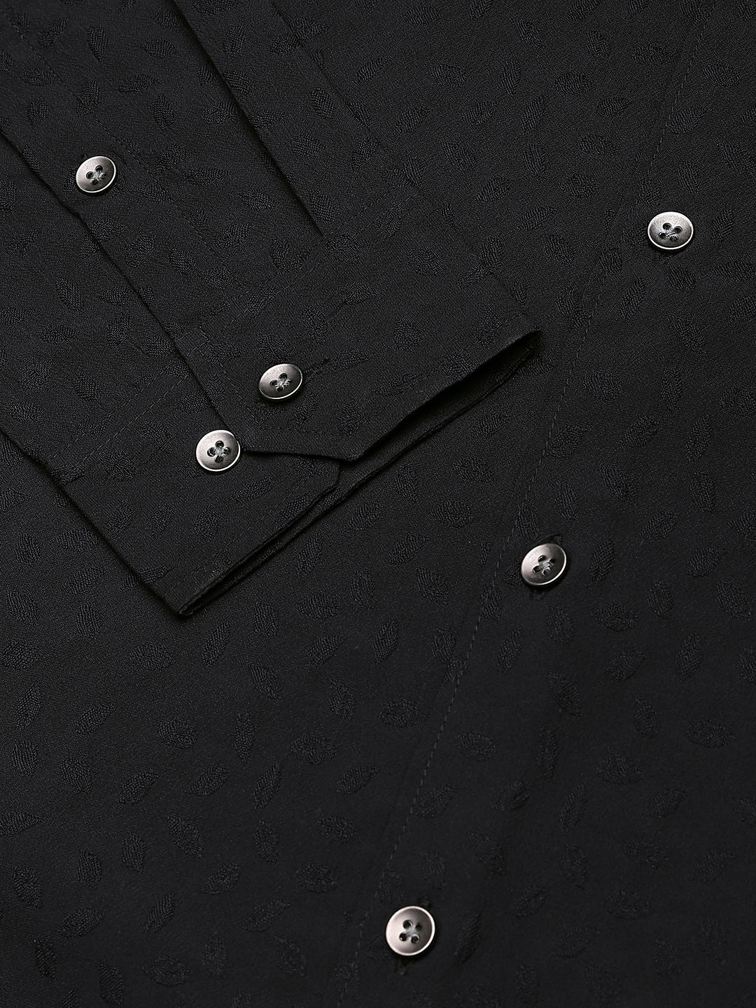 Black Tiny Leaf Textured Shirt - Image 8