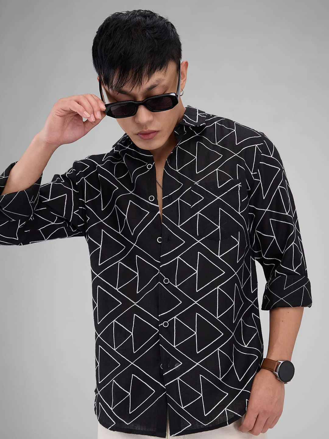 Black Triangle Intricate Embroidered Shirt - Image 2