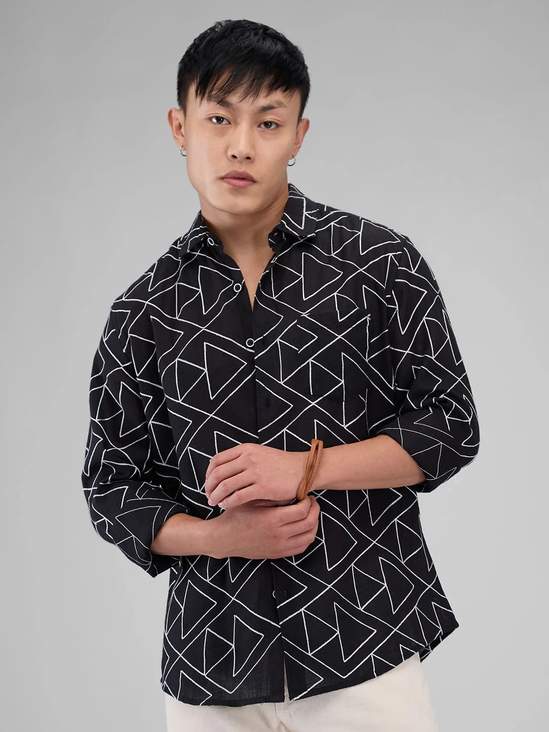 Black Triangle Intricate Embroidered Shirt - Image 4