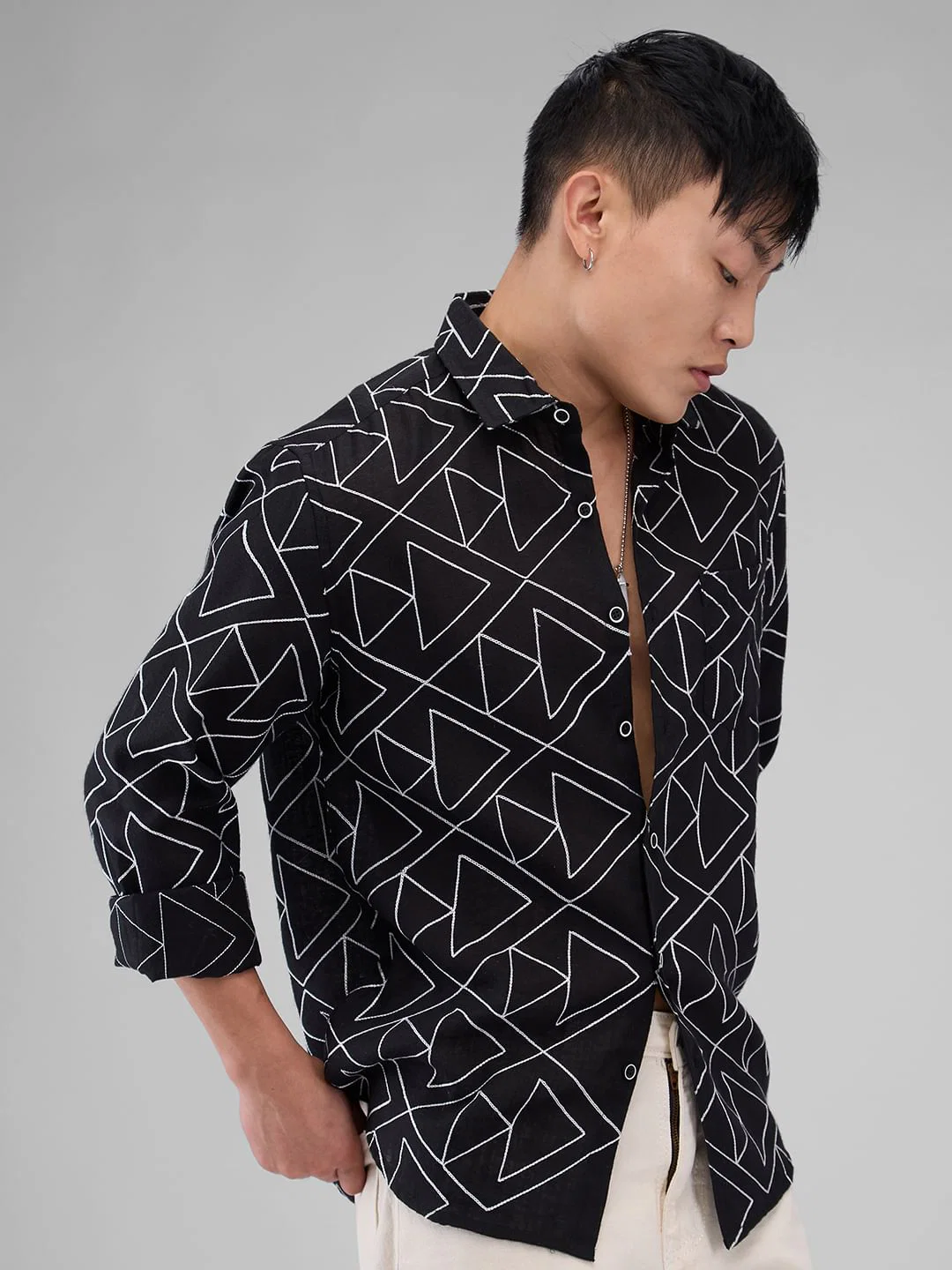 Black Triangle Intricate Embroidered Shirt - Image 5