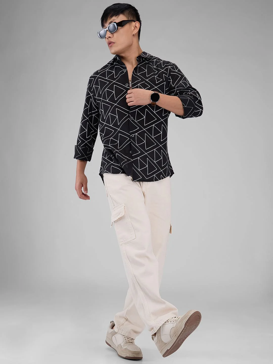 Black Triangle Intricate Embroidered Shirt - Image 8