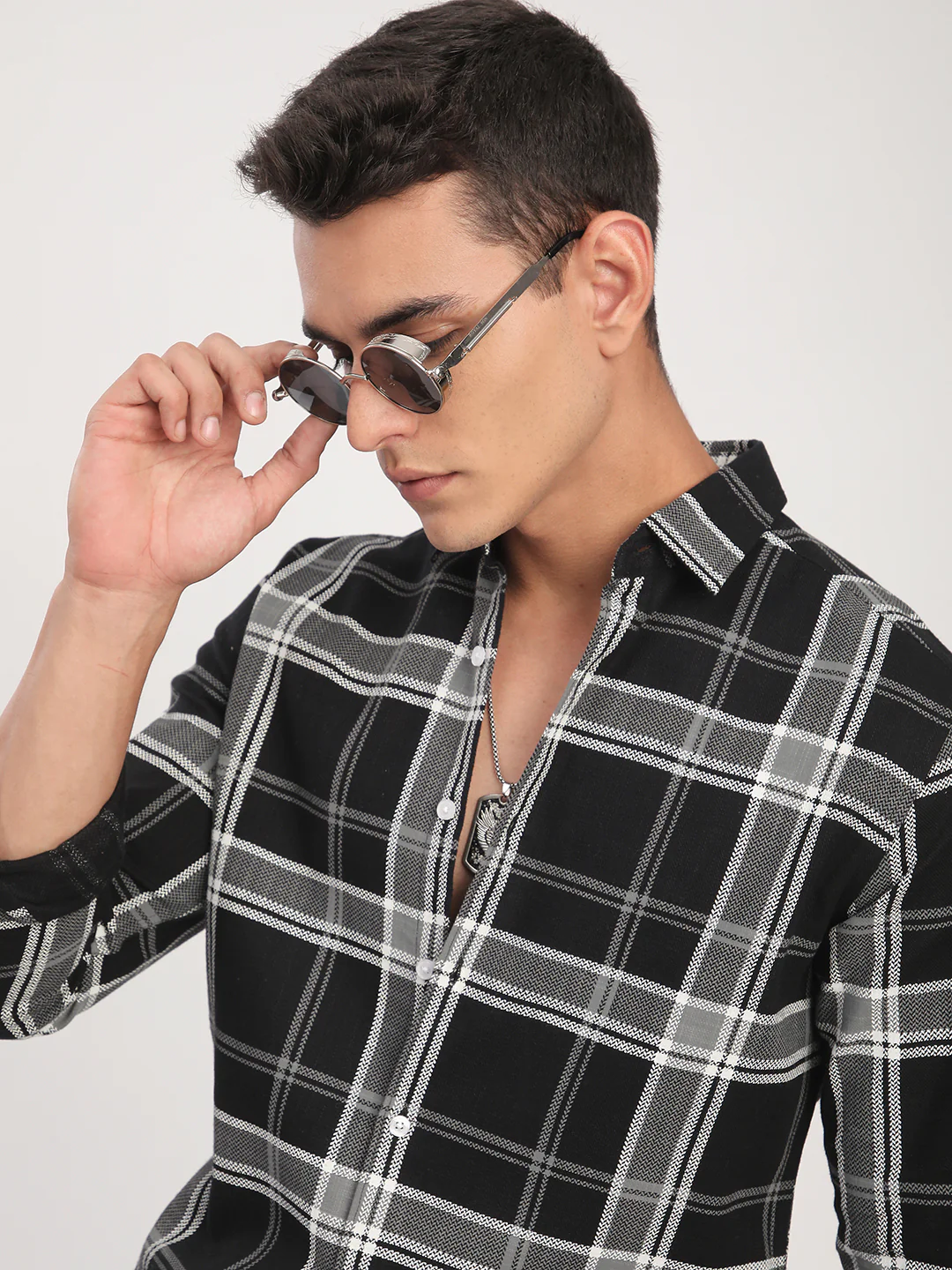 Black Twill Checks Shirt - Image 2