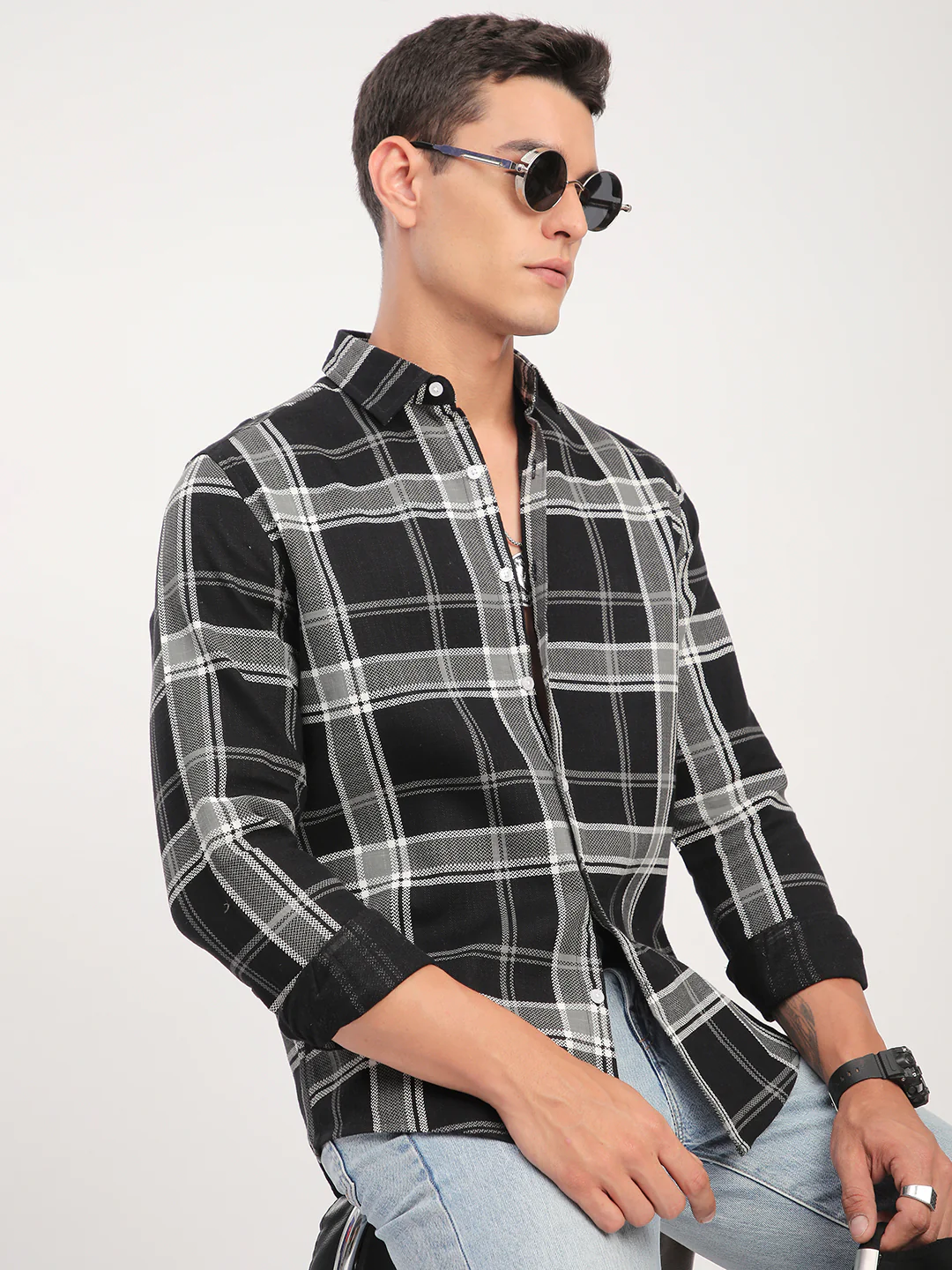 Black Twill Checks Shirt - Image 4