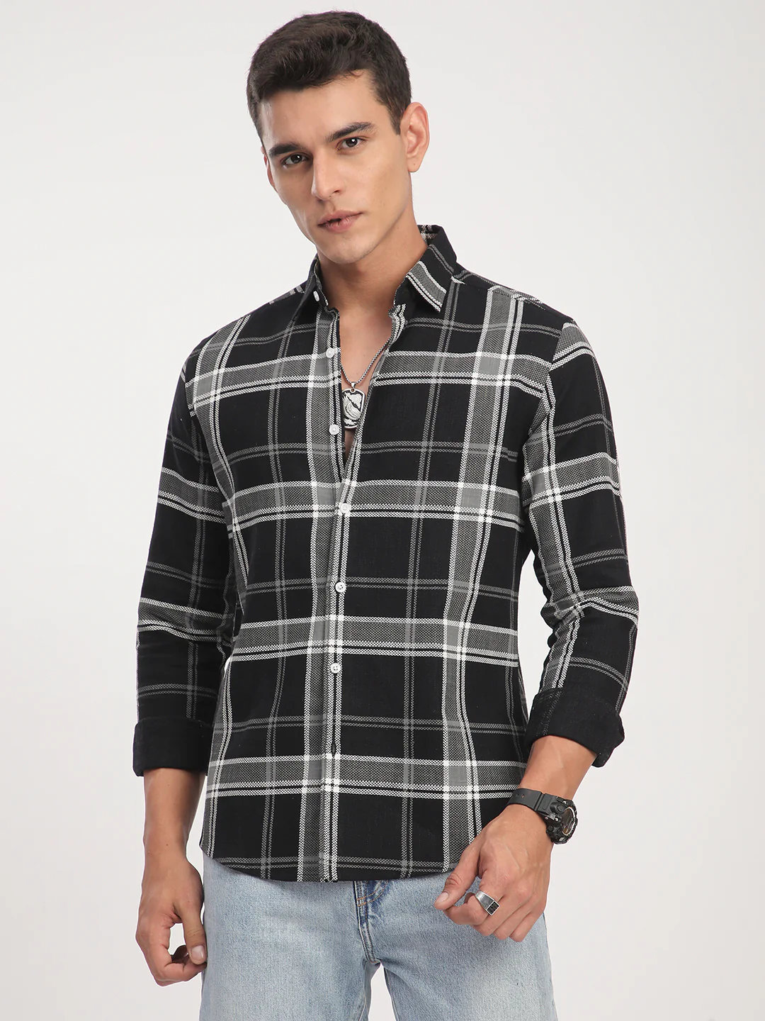 Black Twill Checks Shirt - Image 5