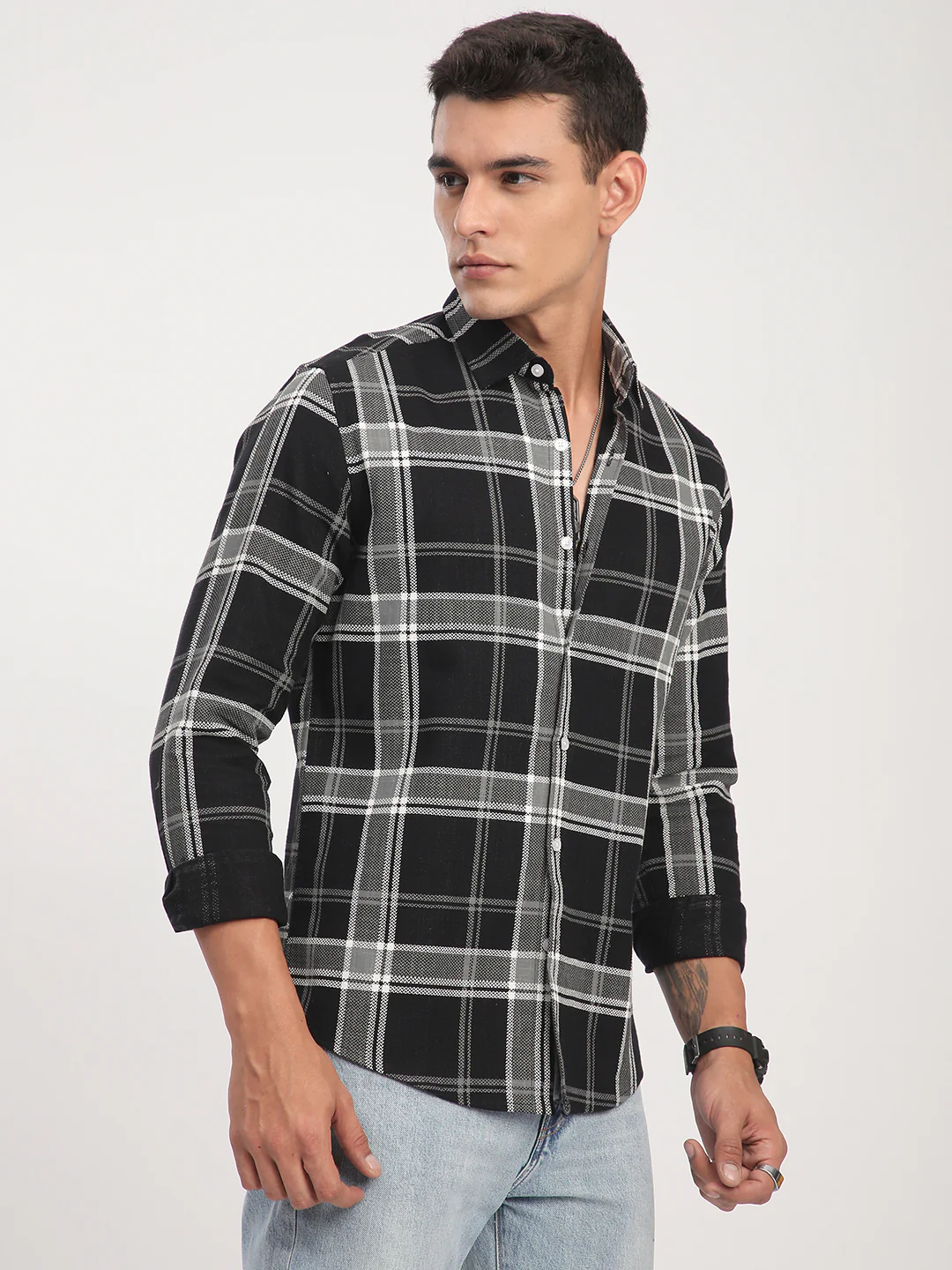 Black Twill Checks Shirt - Image 6