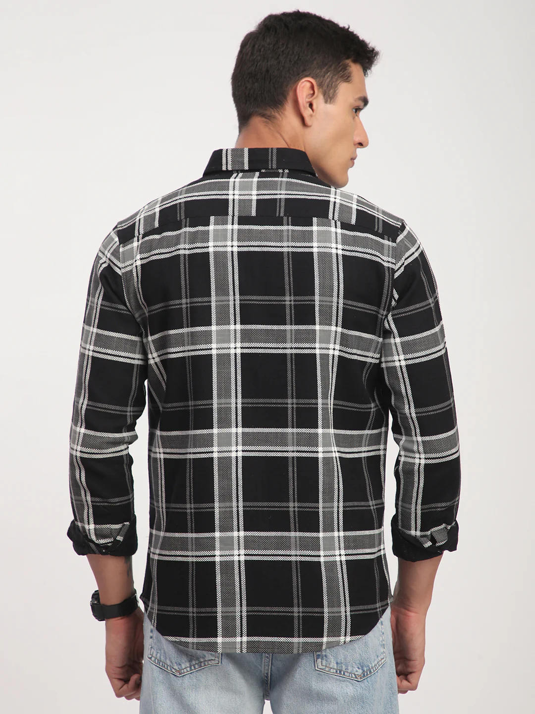Black Twill Checks Shirt - Image 7