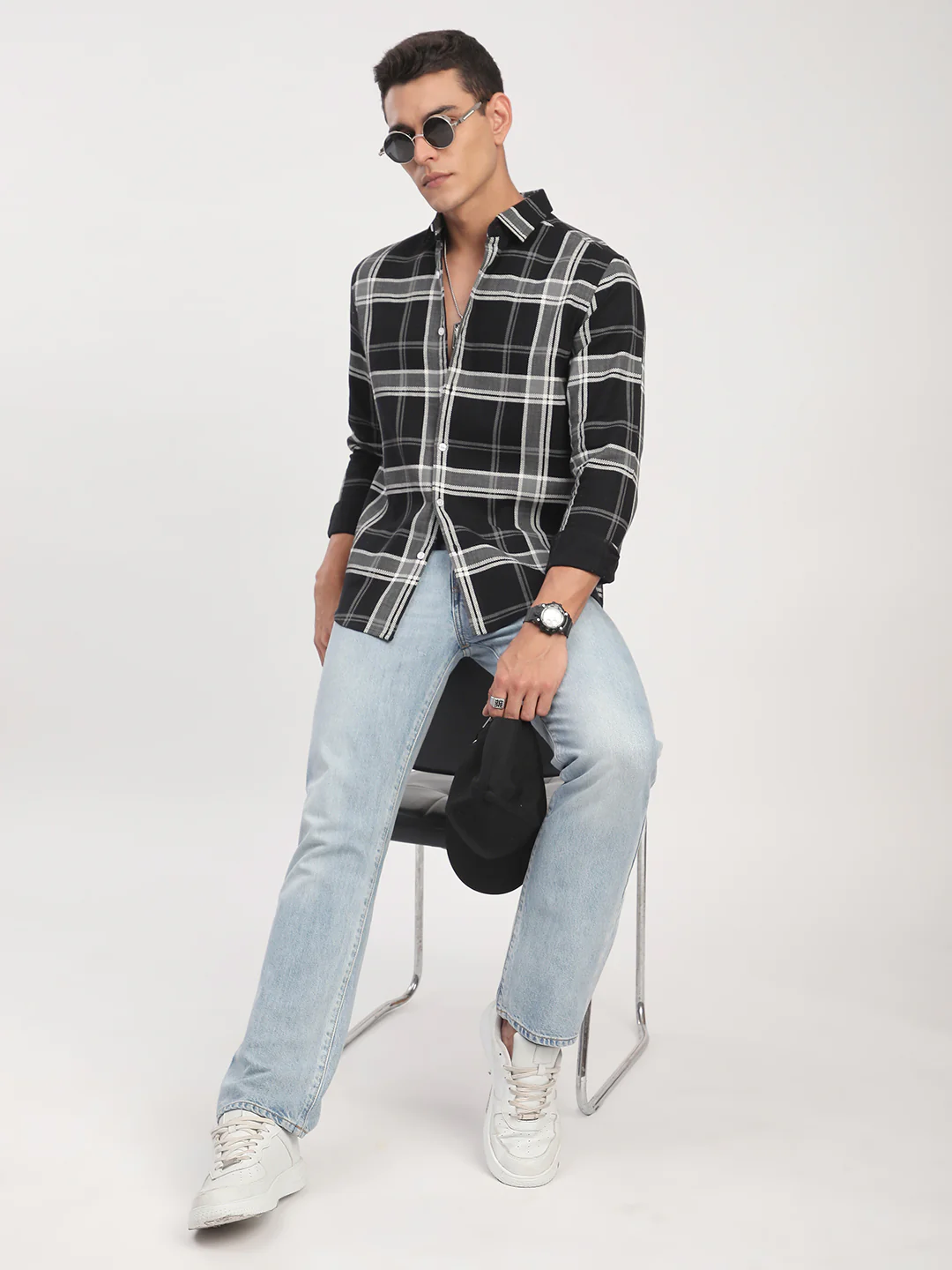 Black Twill Checks Shirt - Image 8