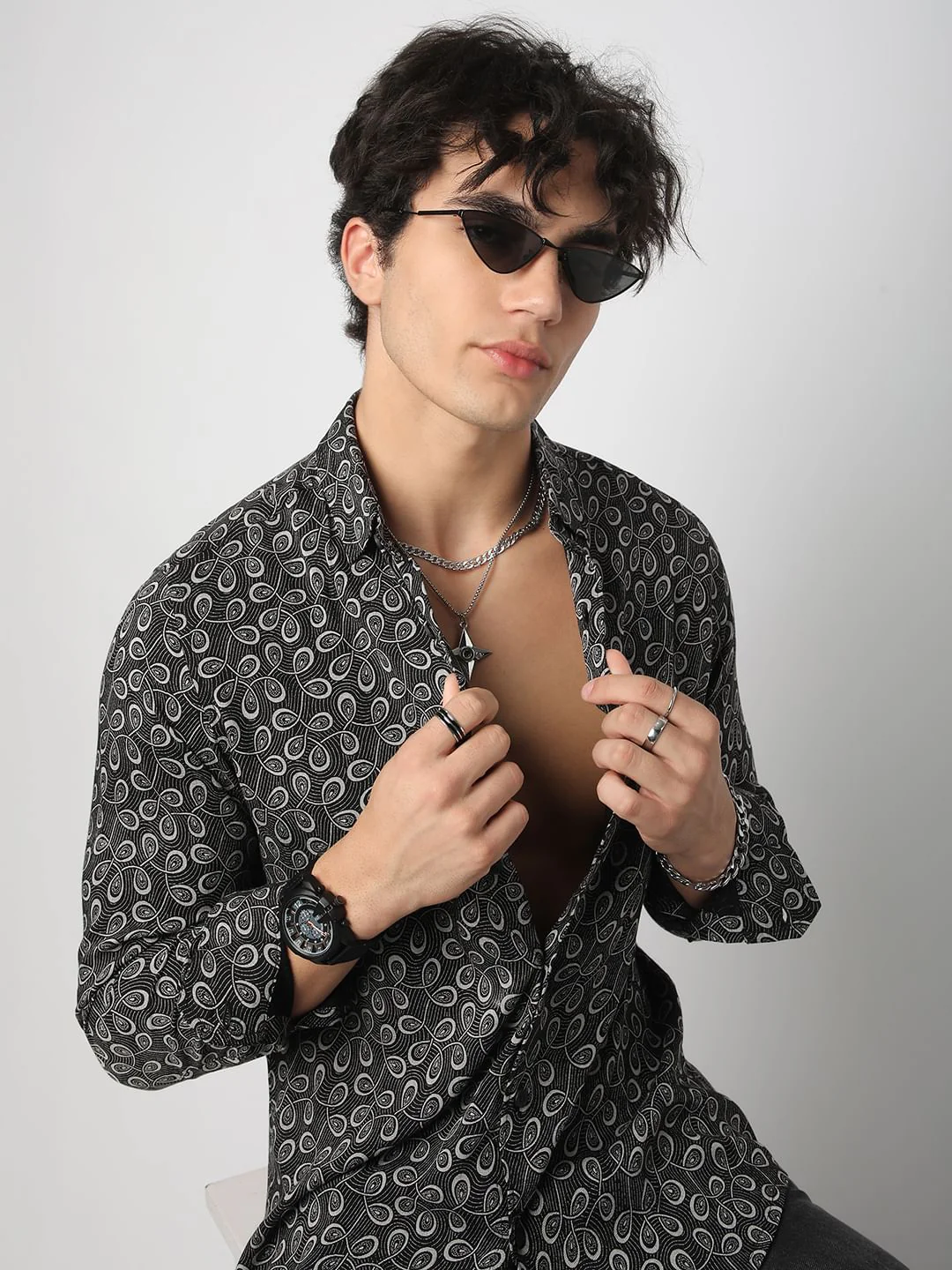 Black Twisted Motifs Printed Shirt - Image 4